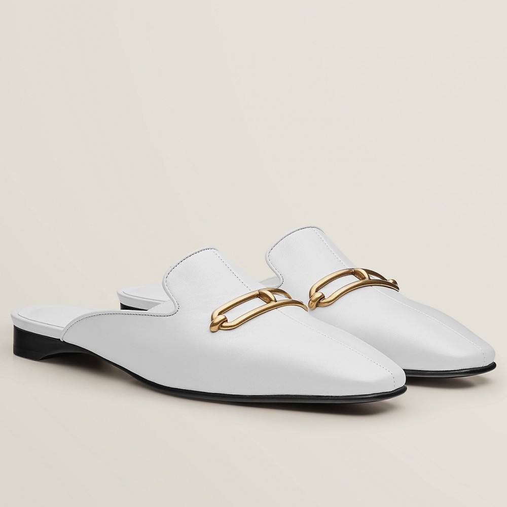 Hermes Esmee Mules in White Calfskin TDSS13103