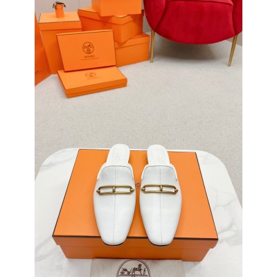 Hermes Esmee Mules in White Calfskin TDSS13103