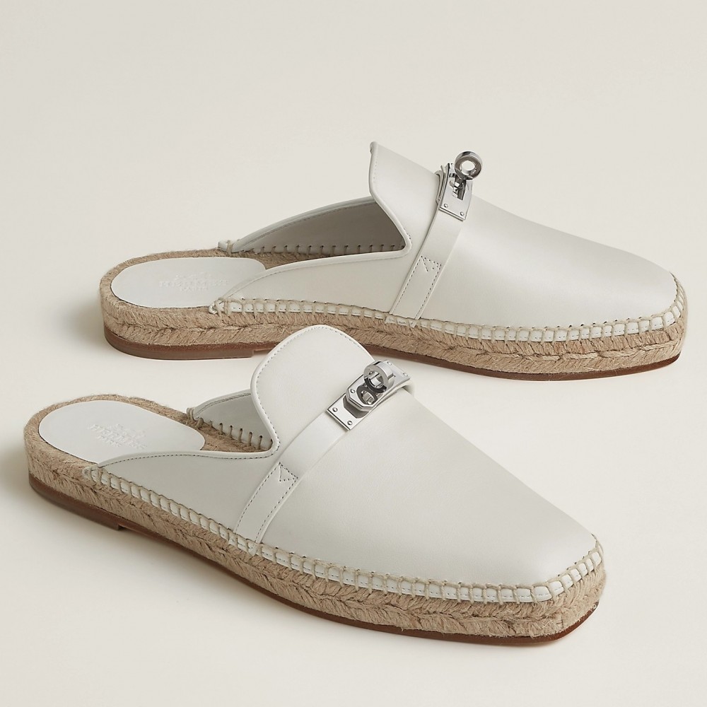 Hermes Feria Espadrille Mules in White Leather TDSS13109