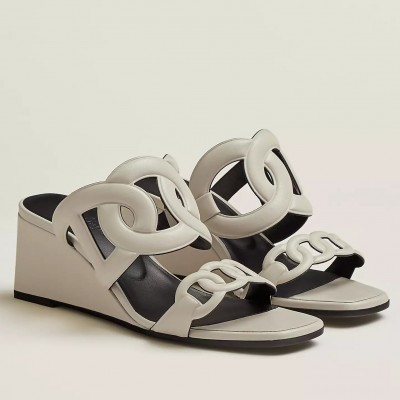 Hermes Figari 55mm Wedge Sandals In Ivory Nappa Leather TDSS13112