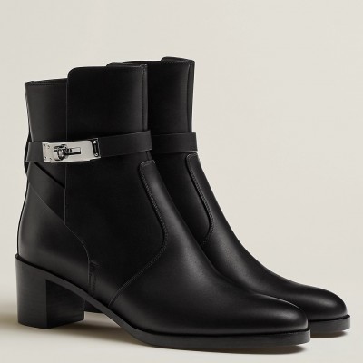 Hermes Frenchie 50mm Ankle Boots In Black Calfskin TDSS13115