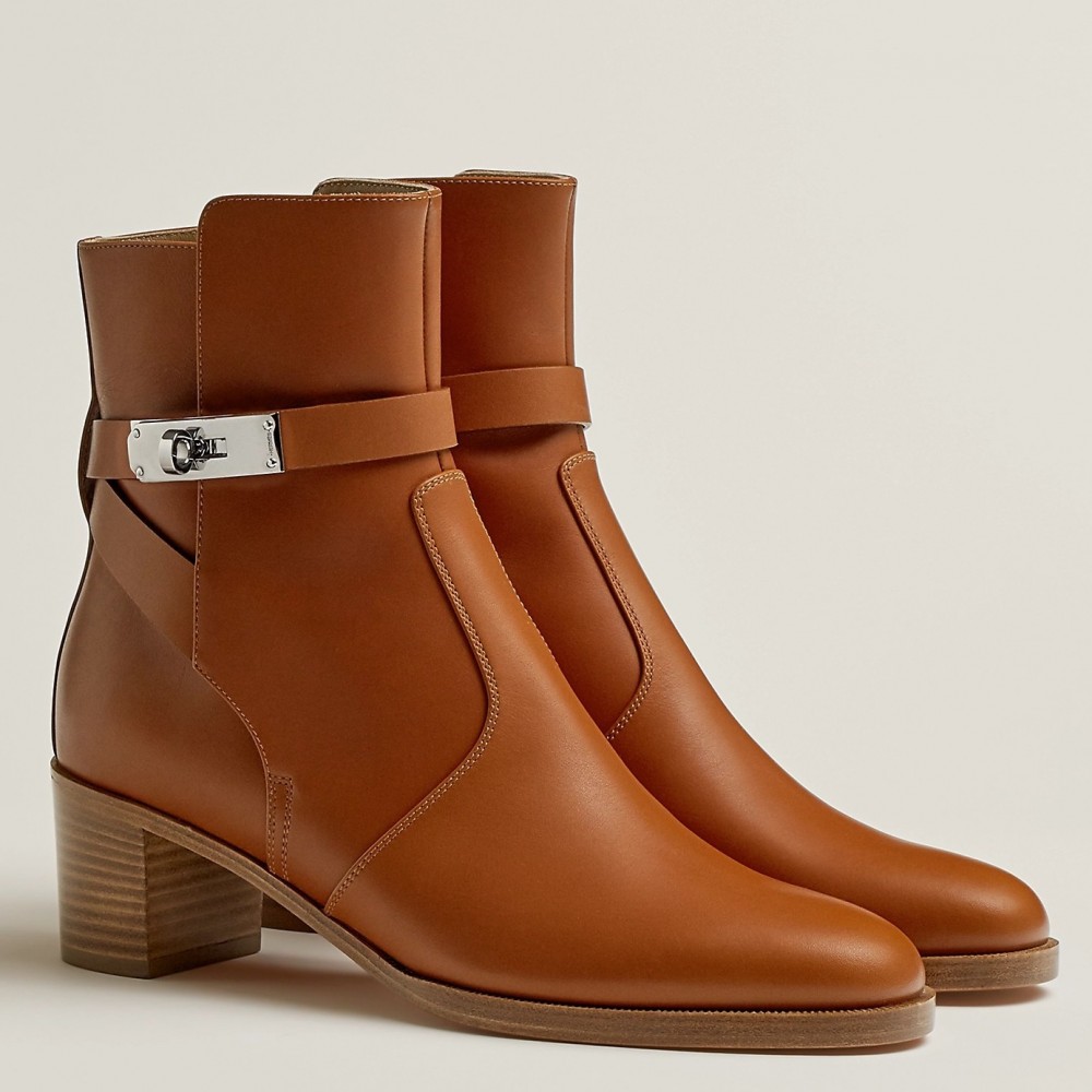 Hermes Frenchie 50mm Ankle Boots In Brown Calfskin TDSS13116