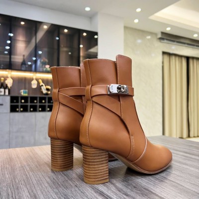 Hermes Frenchie 50mm Ankle Boots In Brown Calfskin TDSS13116