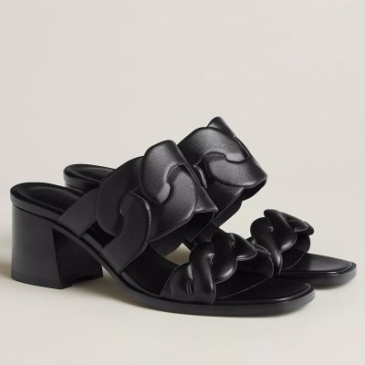 Hermes Gaby Sandals 60mm in Black Nappa Leather TDSS13117