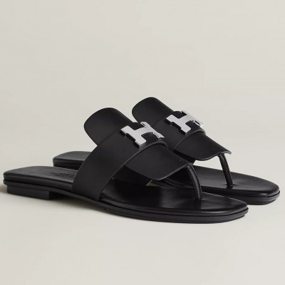 Hermes Galerie Sandals In Black Calfskin TDSS13120