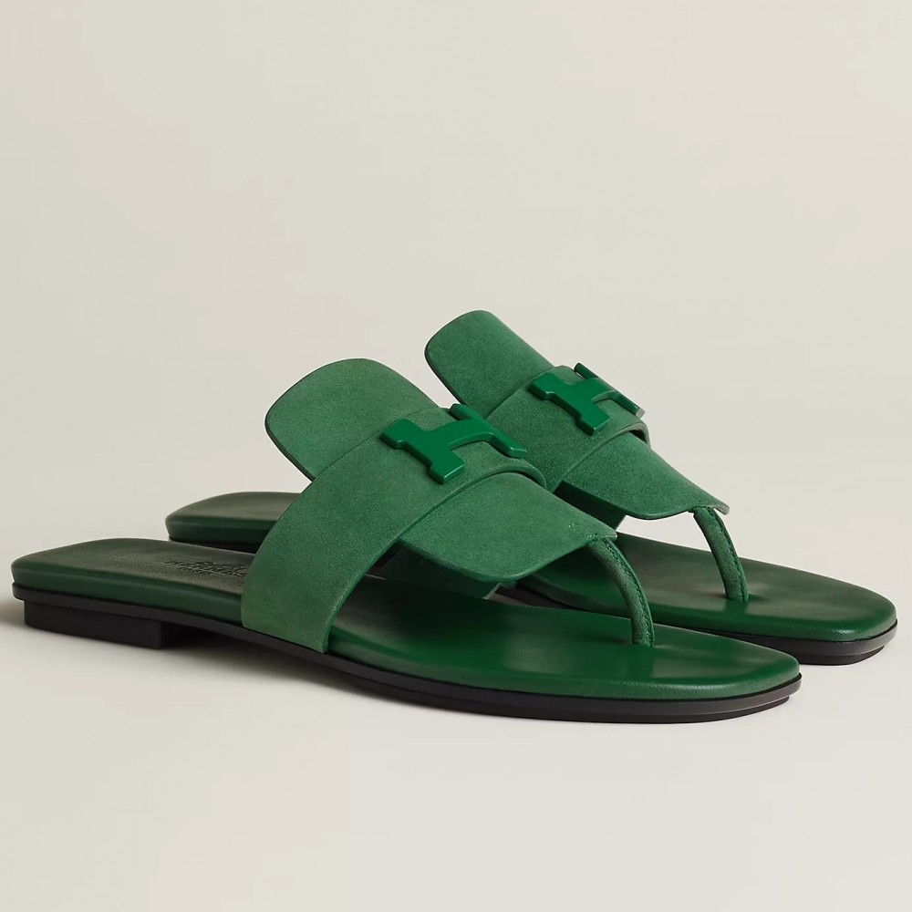 Hermes Galerie Sandals In Green Suede Leather TDSS13122