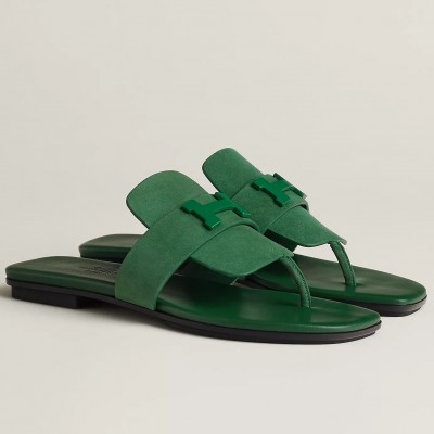 Hermes Galerie Sandals In Green Suede Leather TDSS13122