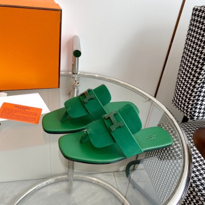 Hermes Galerie Sandals In Green Suede Leather TDSS13122