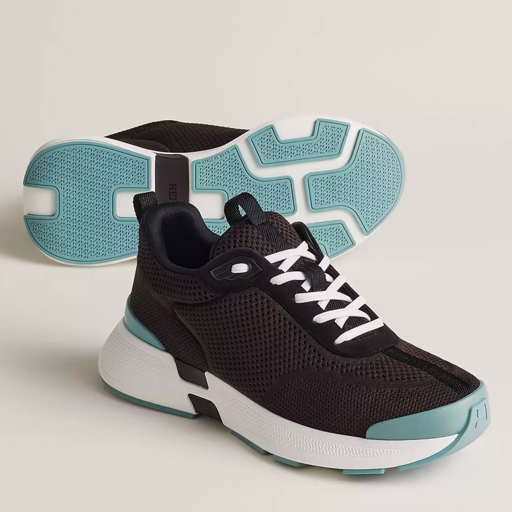 Hermes Heros Sneakers in Black Knit and Black Suede TDSS13134