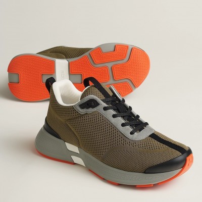 Hermes Heros Sneakers in Khaki Technical Knit TDSS13137