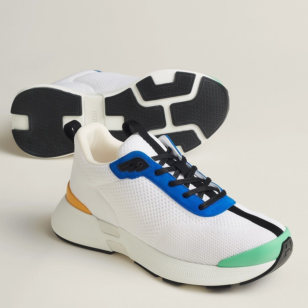 Hermes Heros Sneakers in White Knit and Blue Suede TDSS13139