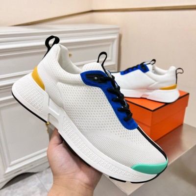 Hermes Heros Sneakers in White Knit and Blue Suede TDSS13139