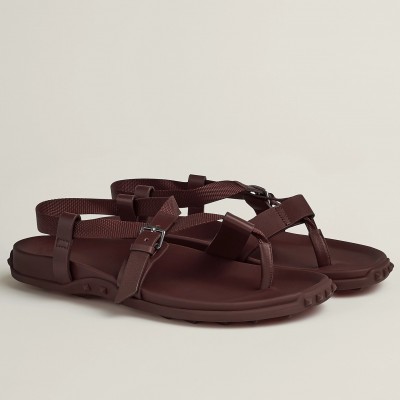 Hermes Inboard Sandals in Burgundy Leather and Ribbon TDSS13144