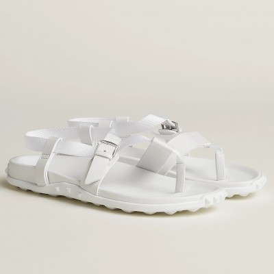 Hermes Inboard Sandals in White Leather and Ribbon TDSS13145