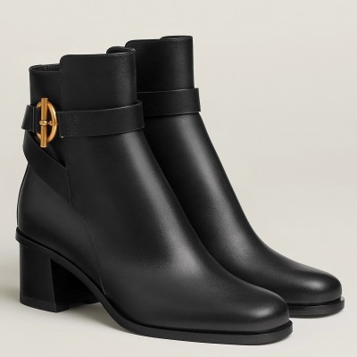 Hermes Jill 60 Ankle Boots in Black Calfskin TDSS13150