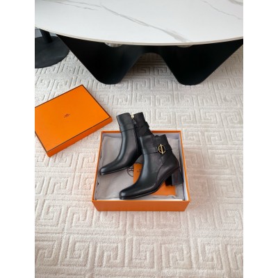 Hermes Jill 60 Ankle Boots in Black Calfskin TDSS13150