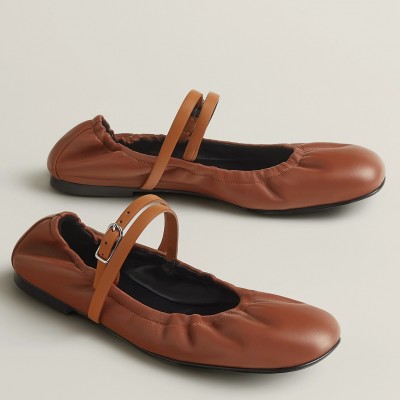 Hermes Jolly Ballet Flats in Brown Nappa Leather TDSS13152