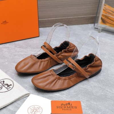 Hermes Jolly Ballet Flats in Brown Nappa Leather TDSS13152