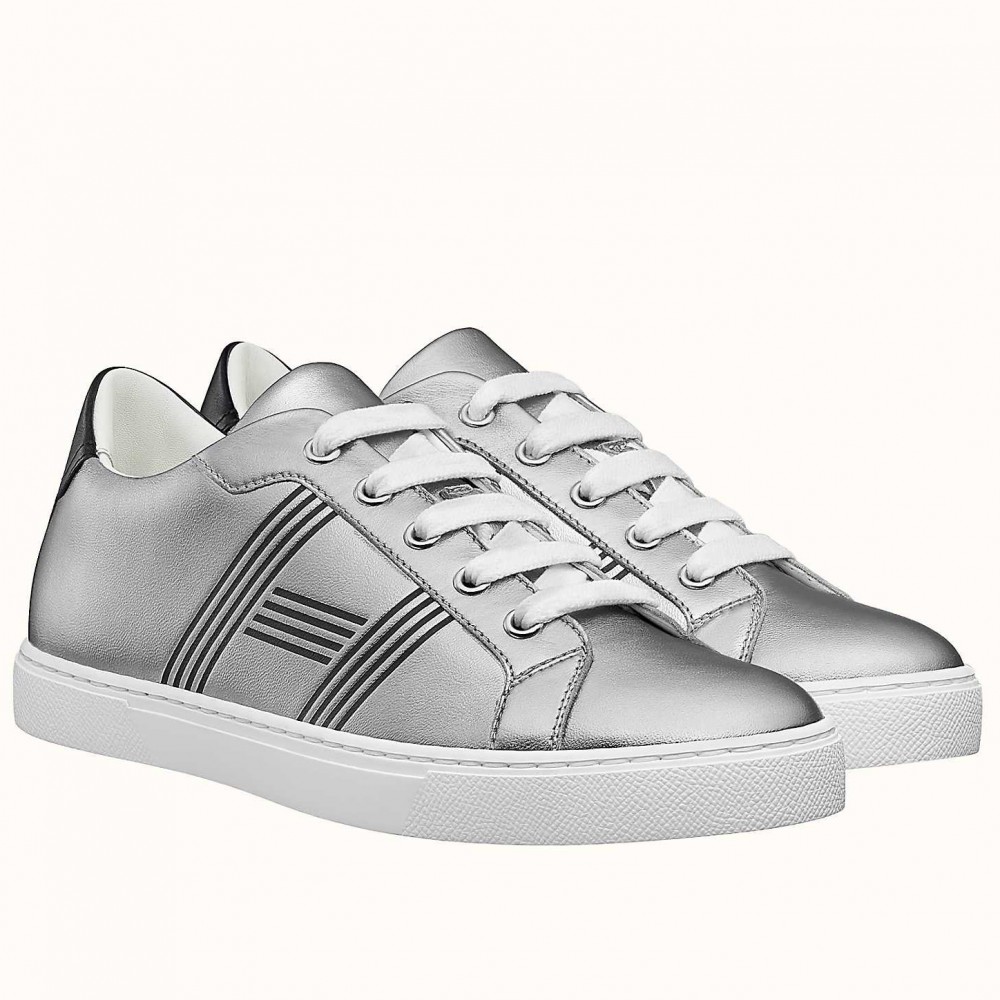 Hermes Avantage Sneakers In Grey Metallic Leather TDSS13162