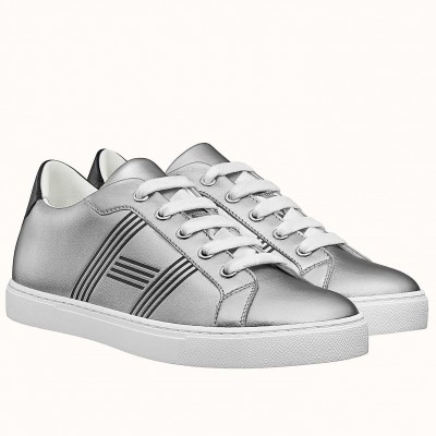 Hermes Avantage Sneakers In Grey Metallic Leather TDSS13162