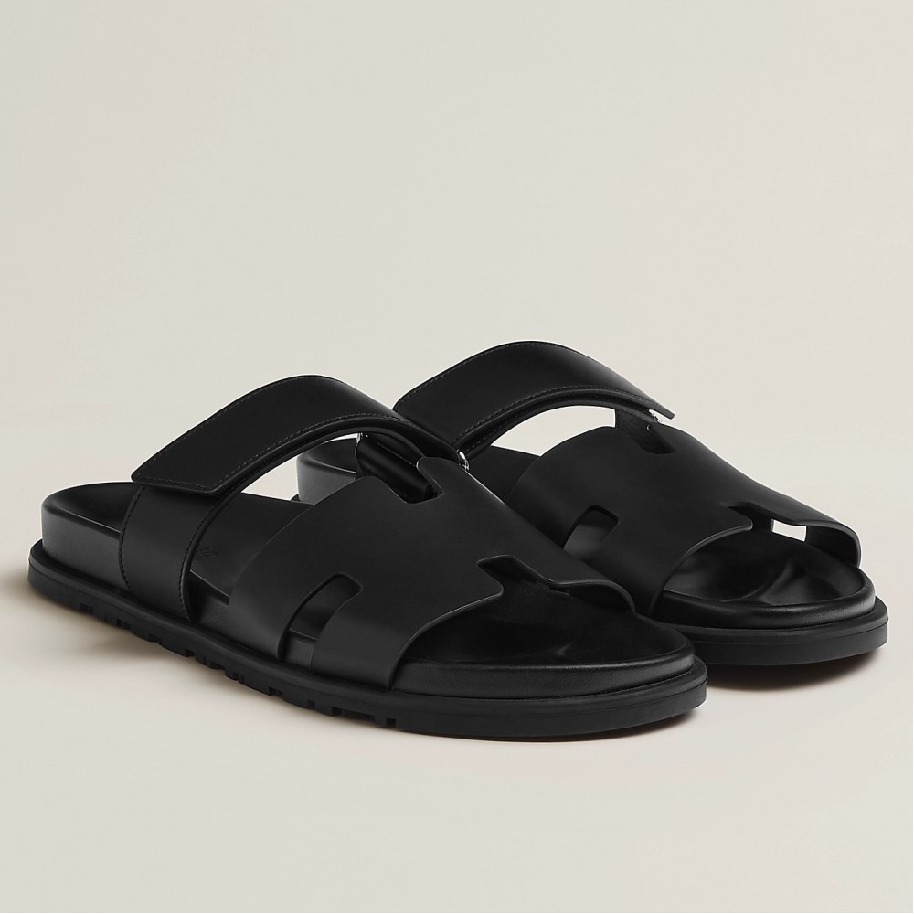 Hermes Chypre Sandals in Black Calfskin TDSS13169