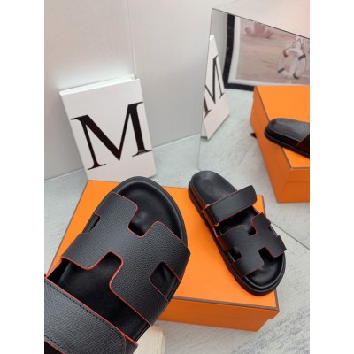 Hermes Chypre Sandals in Black Epsom Calfskin TDSS13170