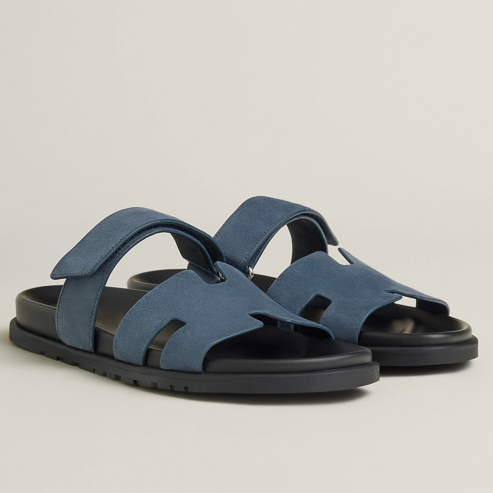 Hermes Chypre Sandals in Blue Suede Calfskin TDSS13172