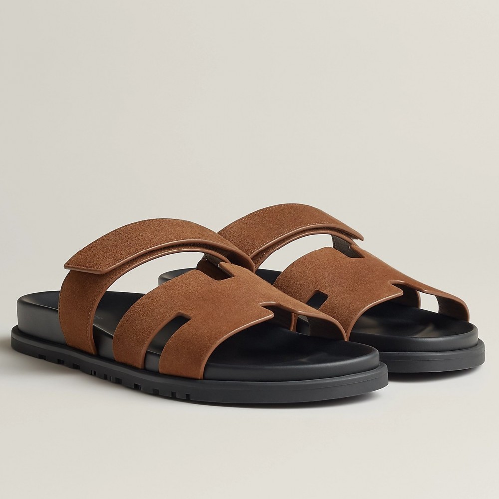 Hermes Chypre Sandals in Brown Suede Calfskin TDSS13174