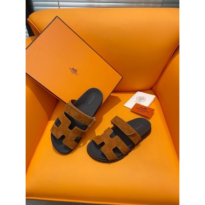 Hermes Chypre Sandals in Brown Suede Calfskin TDSS13174