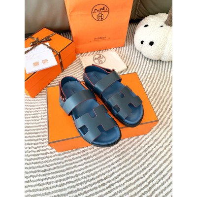 Hermes Genius Sandals In Blue Calfskin TDSS13191