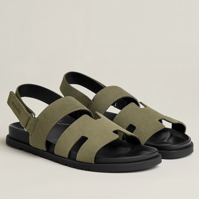 Hermes Genius Sandals In Green Suede Calfskin TDSS13192