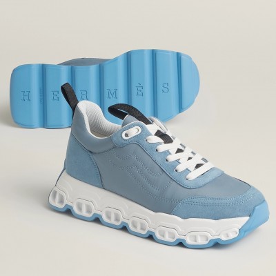 Hermes Impulse Sneakers in Blue Fabric and Leather TDSS13198