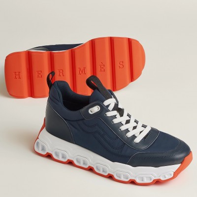 Hermes Impulse Sneakers in Navy Fabric and Leather TDSS13199