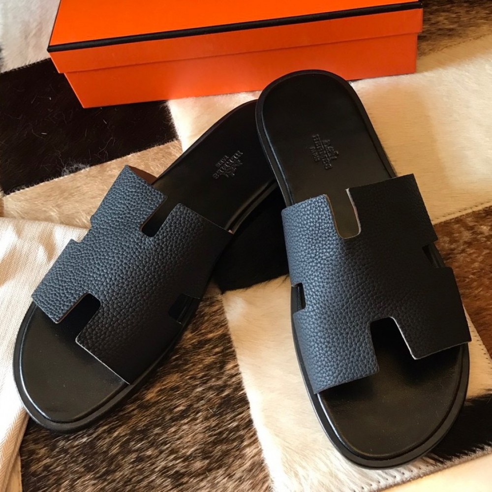 Hermes Izmir Sandals In Black Clemence Leather TDSS13201