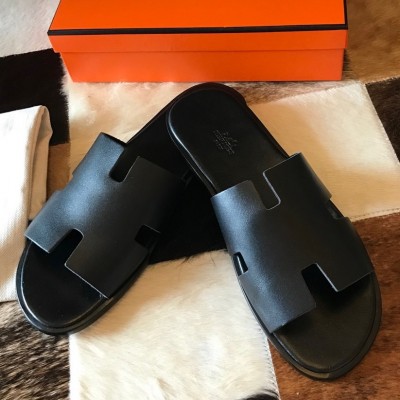 Hermes Izmir Sandals In Black Swift Calfskin TDSS13205