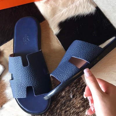 Hermes Izmir Sandals In Blue Saphir Clemence Leather TDSS13208