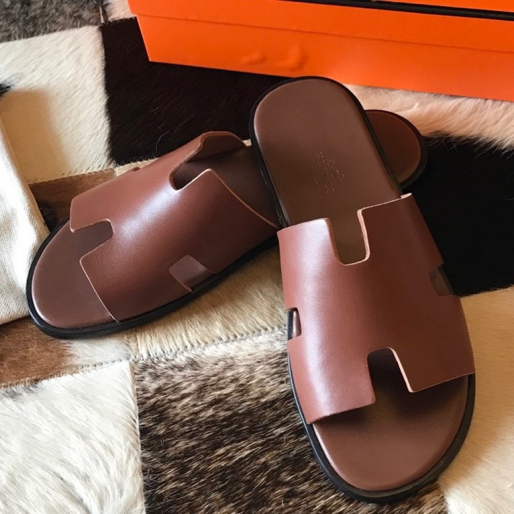 Hermes Izmir Sandals In Brown Swift Calfskin TDSS13212