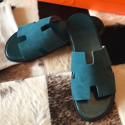 Hermes Izmir Sandals In Green Suede Calfskin TDSS13216