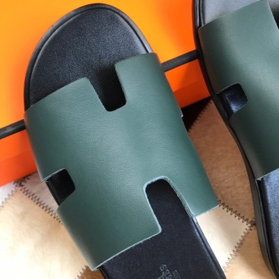 Hermes Izmir Sandals In Green Swift Calfskin TDSS13217