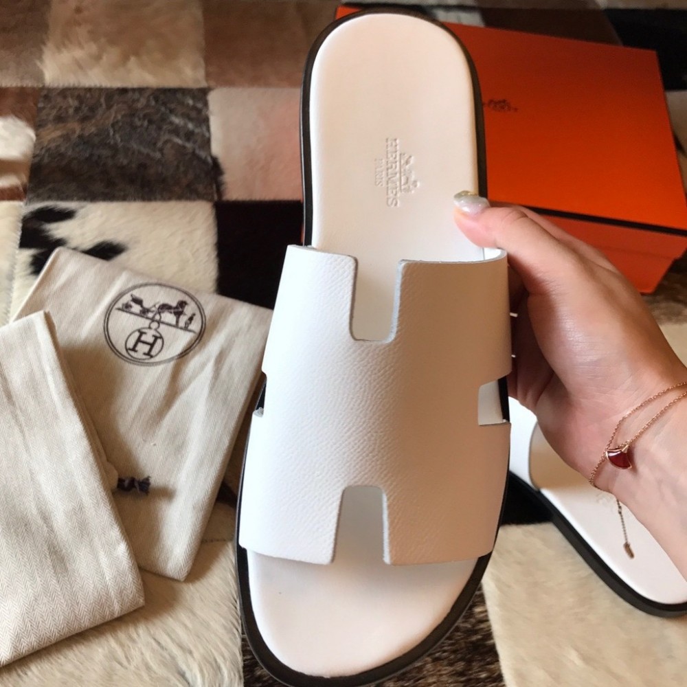 Hermes Izmir Sandals In White Epsom Leather TDSS13225