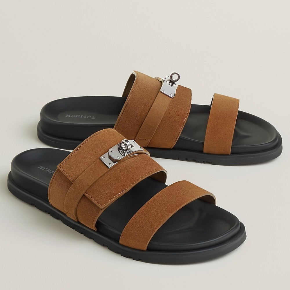 Hermes Jackson Sandal in Brown Suede Leather TDSS13229