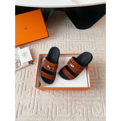 Hermes Jackson Sandal in Brown Suede Leather TDSS13229