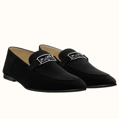 Hermes Tenor Loafers In Black Suede Calfskin TDSS13237