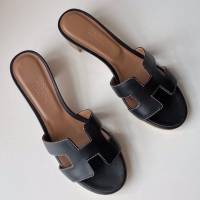 Hermes Oasis Slide Sandals 50mm In Black Swift Calfskin TDSS13245