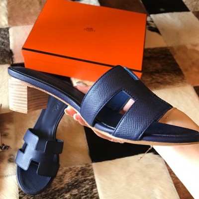 Hermes Oasis Slide Sandals 50mm In Blue Saphir Epsom Calfskin TDSS13249