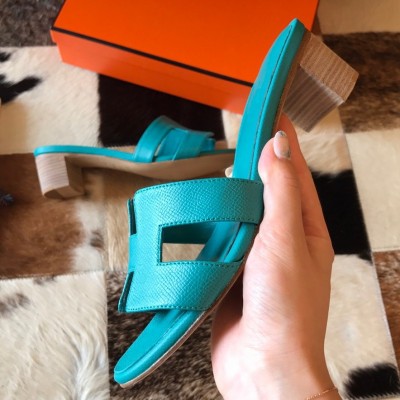 Hermes Oasis Slide Sandals 50mm In Lake Green Epsom Calfskin TDSS13258