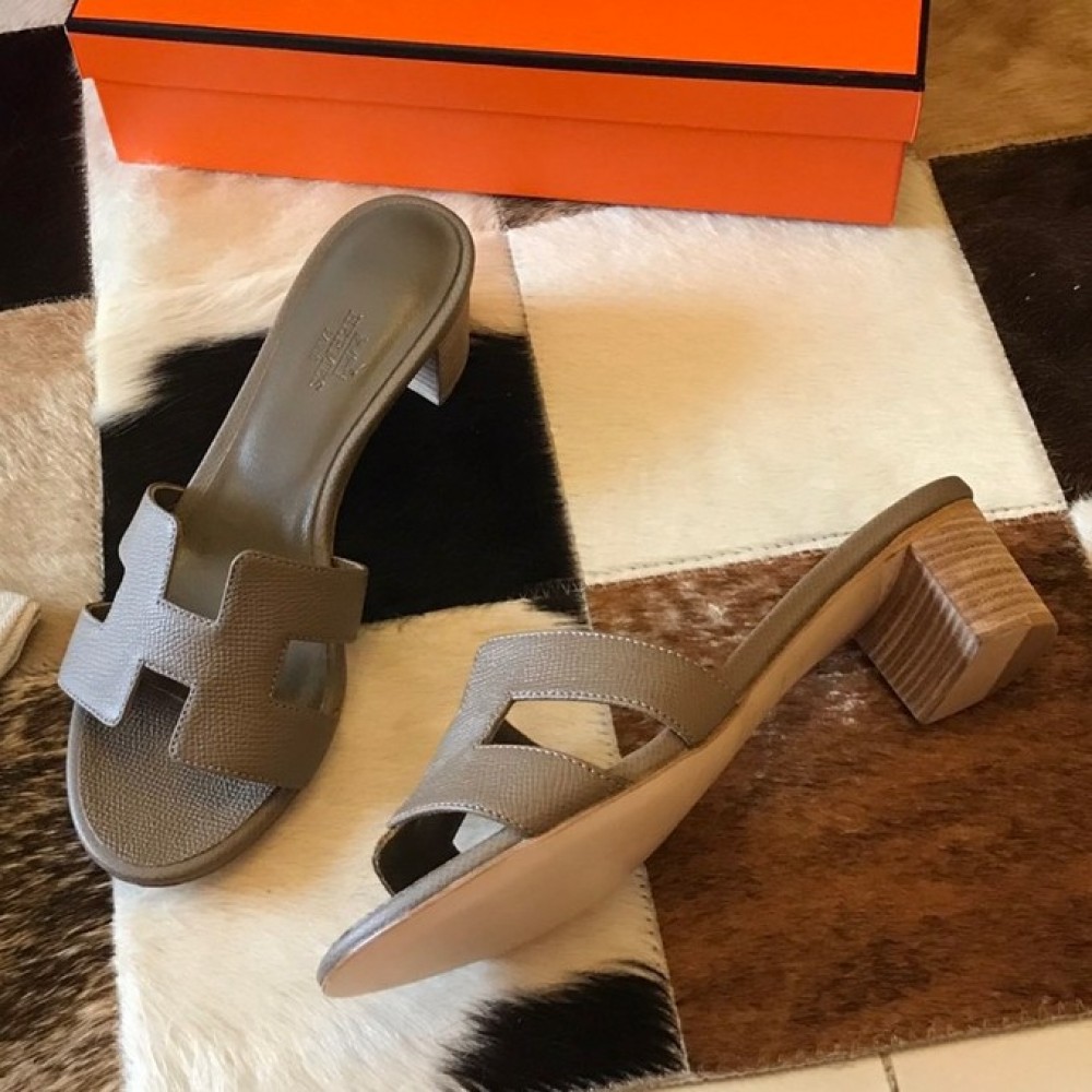 Hermes Oasis Slide Sandals 50mm In Taupe Epsom Calfskin TDSS13266