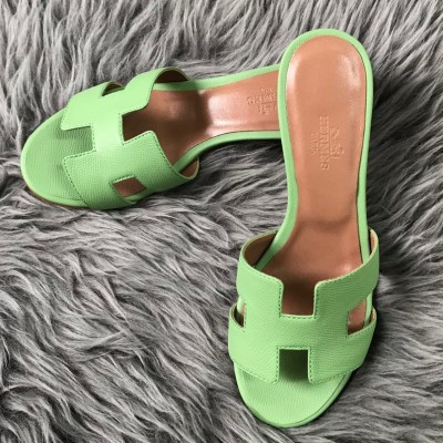 Hermes Oasis Slide Sandals 50mm In Vert Criquet Epsom Calfskin TDSS13267