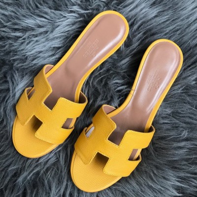 Hermes Oasis Slide Sandals 50mm In Yellow Epsom Calfskin TDSS13274