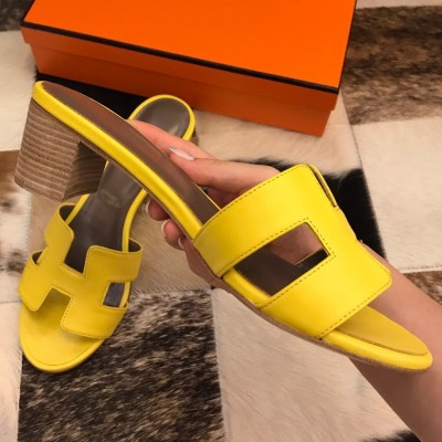 Hermes Oasis Slide Sandals 50mm In Yellow Swift Calfskin TDSS13275